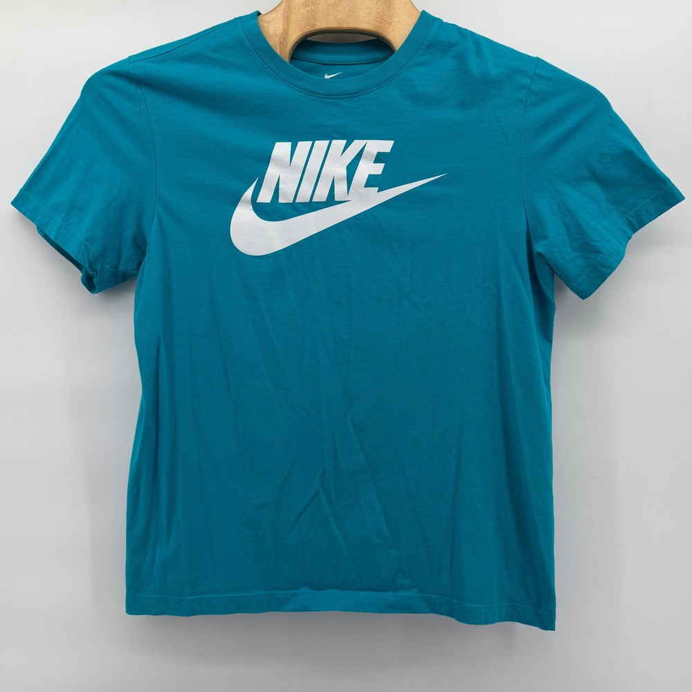 Nike T-Shirt Mens Large Teal Futura Logo Short Sleeve Crew Neck Cotton Tee
